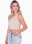 Crop top tejido de un solo hombro color beige para mujer - Flashy