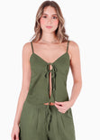 Blusa con anudados en delantero color verde para mujer - Flashy
