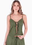 Blusa con anudados en delantero color verde para mujer - Flashy
