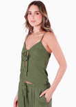 Blusa con anudados en delantero color verde para mujer - Flashy