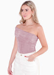 Blusa con escote off shoulder y de un solo hombro color rosado para mujer - Flashy
