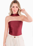 Blusa con leve recogido en costados y cuello tipo gargantilla color rojo para mujer - Flashy