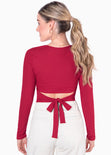 Blusa corta con abertura y anudado en espalda color rojo para mujer - Flashy