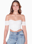 Blusa corta con escote offshoulder de manga corta y tipo corset color blanco, marfil para mujer - Flashy