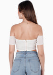 Blusa corta con escote offshoulder de manga corta y tipo corset color blanco, marfil para mujer - Flashy