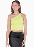 Blusa corta de un solo hombro con espalda descubierta y anudado color verde para mujer - Flashy