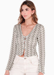 Blusa corta manga larga con botones color verde para mujer - Flashy