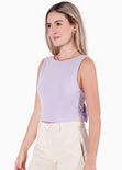 Blusa corta sin mangas con abertura en espalda y anudado color lila para mujer - Flashy