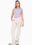 Blusa corta sin mangas con abertura en espalda y anudado color lila para mujer - Flashy