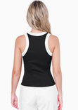 Blusa corta sin mangas con cuello halter y sesgos en contraste color negro para mujer - Flashy