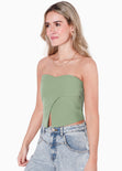 Blusa corta strapless con escote de corazón y cruce color verde para mujer - Flashy