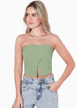 Blusa corta strapless con escote de corazón y cruce color verde para mujer - Flashy