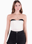 Blusa corta tipo corset con piezas en contraste en escote color blanco, marfil para mujer - Flashy