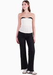 Blusa corta tipo corset con piezas en contraste en escote color blanco, marfil para mujer - Flashy