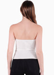 Blusa corta tipo corset con piezas en contraste en escote color blanco, marfil para mujer - Flashy