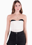 Blusa corta tipo corset con piezas en contraste en escote color blanco, marfil para mujer - Flashy