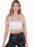 Blusa de malla con top bandeau interno color blanco, marfil para mujer - Flashy