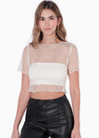 Blusa de malla con top bandeau interno color blanco, marfil para mujer - Flashy