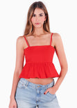 Blusa de tiras con corte peplum tipo globo para mujer - Flashy