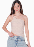 Blusa de un solo hombro color beige para mujer - Flashy