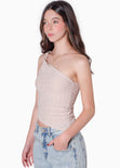 Blusa de un solo hombro color beige para mujer - Flashy