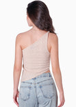 Blusa de un solo hombro color beige para mujer - Flashy