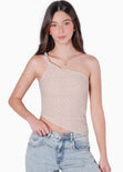 Blusa de un solo hombro color beige para mujer - Flashy