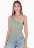 Blusa de un solo hombro y de malla para mujer - Flashy