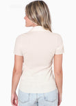 Blusa manga corta con botones y cuello color blanco, marfil para mujer - Flashy