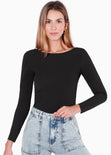 Blusa manga larga con aplique de perlas en espalda color negro para mujer - Flashy