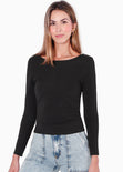 Blusa manga larga con aplique de perlas en espalda color negro para mujer - Flashy