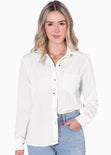 Blusa manga larga con botones y cuello color marfil para mujer - Flashy