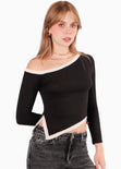 Blusa manga larga con cortes en contraste y abertura en costado color negro para mujer - Flashy