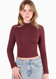 Blusa manga larga con cortes en delantero color vino para mujer - Flashy