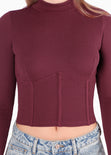 Blusa manga larga con cortes en delantero color vino para mujer - Flashy