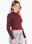 Blusa manga larga con cortes en delantero color vino para mujer - Flashy