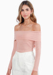 Blusa manga larga con escote off shoulder color rosado para mujer - Flashy