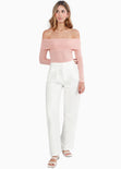 Blusa manga larga con escote off shoulder color rosado para mujer - Flashy