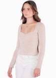 Blusa manga larga con recogido en escote color rosado para mujer - Flashy