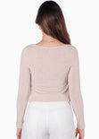 Blusa manga larga con recogido en escote color rosado para mujer - Flashy