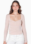 Blusa manga larga con recogido en escote color rosado para mujer - Flashy