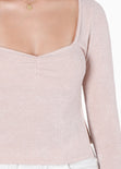 Blusa manga larga con recogido en escote color rosado para mujer - Flashy