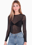 Blusa manga larga con top entorchado color negro para mujer - Flashy