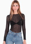 Blusa manga larga con top entorchado color negro para mujer - Flashy
