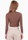 Blusa manga larga cuello alto contraste en ruedo para mujer - Flashy