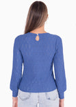 Blusa manga larga en ojalillo y mangas englobadas color azul para mujer - Flashy