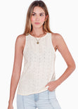 Blusa sin mangas con abotonado en espalda y de ojalillo color beige para mujer - Flashy