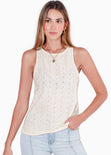 Blusa sin mangas con abotonado en espalda y de ojalillo color beige para mujer - Flashy