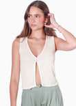 Blusa sin mangas con broches en frente y abertura color blanco, marfil para mujer - Flashy