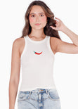 Blusa sin mangas con cuello halter y bordado color blanco, marfil para mujer - Flashy